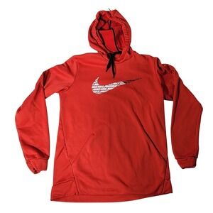 Nike Mens Dri-FIT Graphic Swoosh Pullover Hoodie Red Fleece Sweatshirt